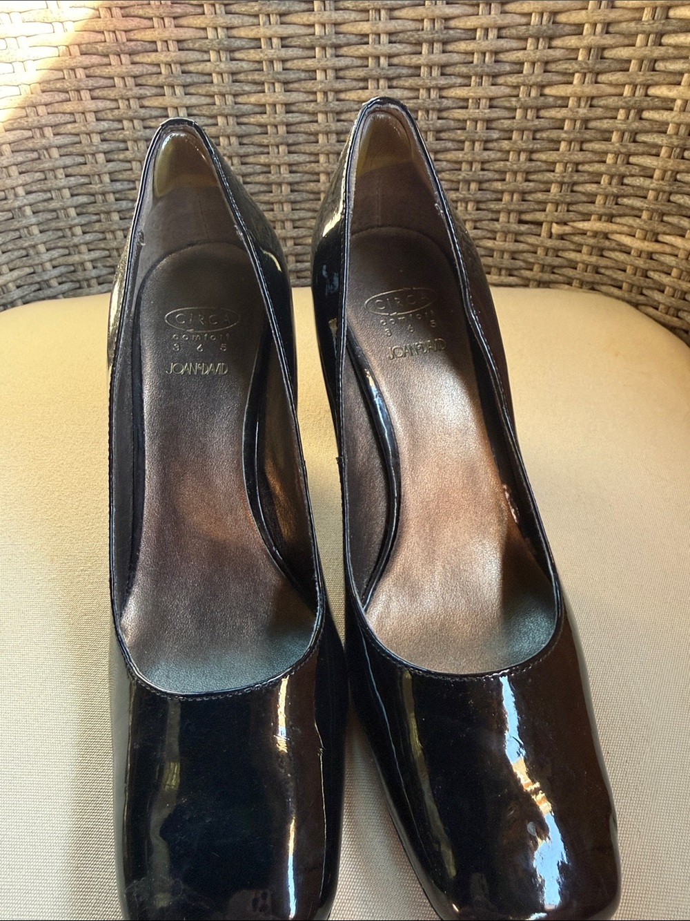 Joan & David Black Patent Square-Toe Pumps